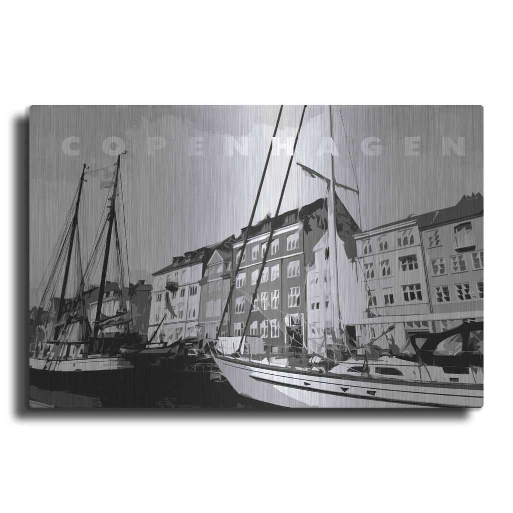'Copenhagen Poster Black And White' by Linda Woods – Metal Wall Art