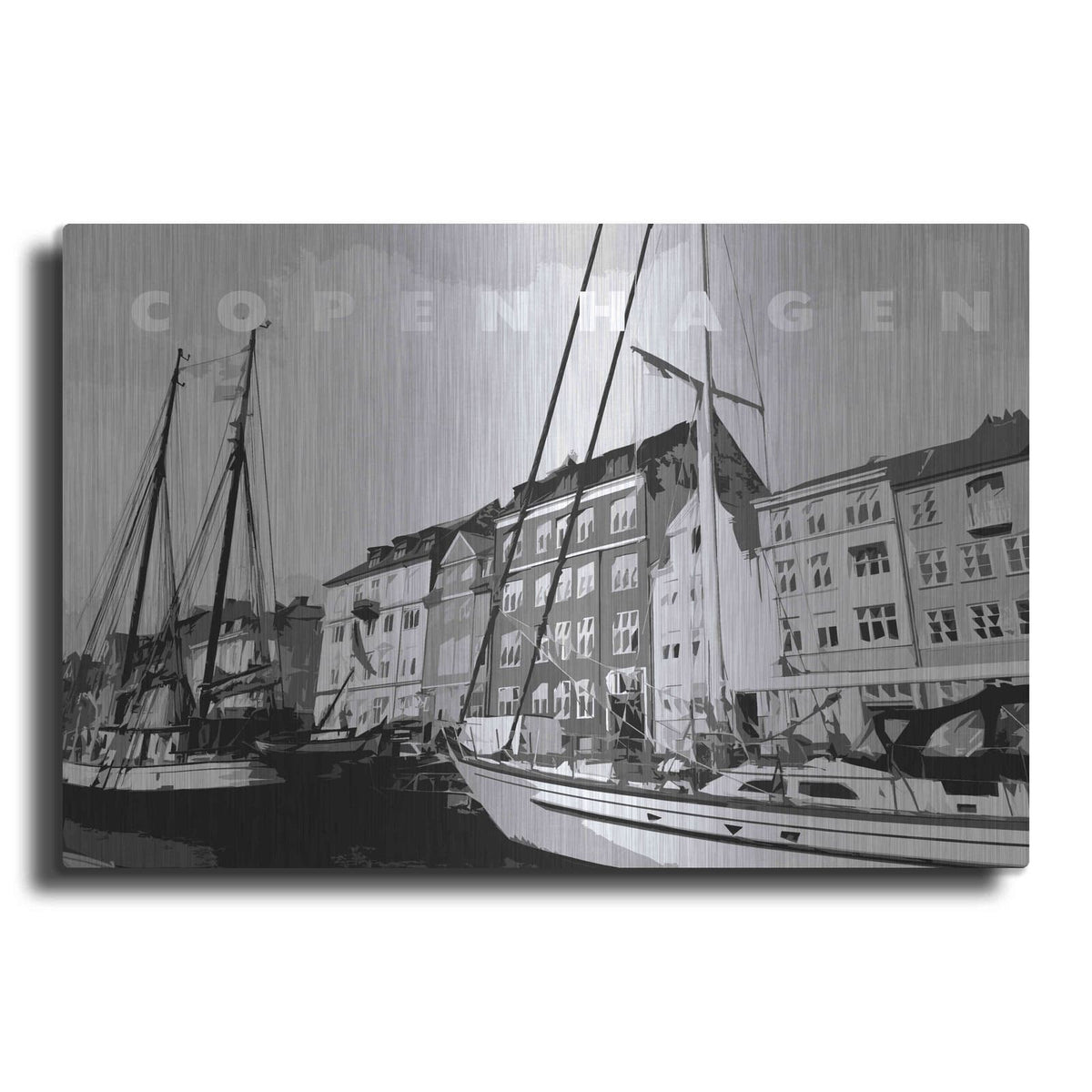 'Copenhagen Poster Black And White' by Linda Woods – Metal Wall Art