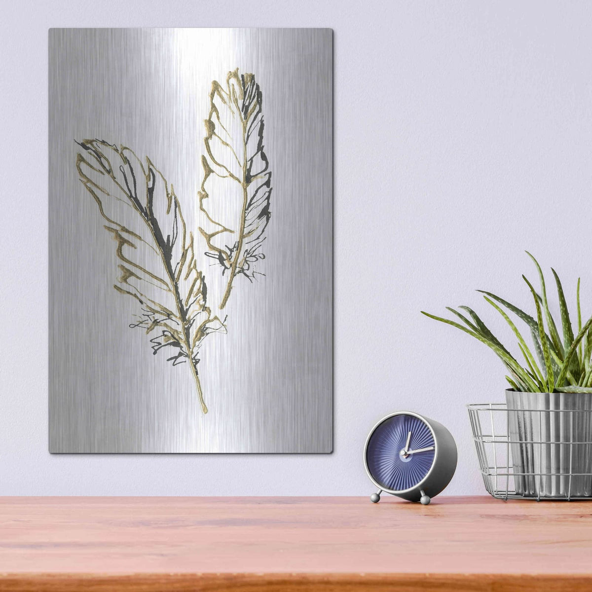 'Gilded Barn Owl Feather' by Chris Paschke – Metal Wall Art, 12x16 room view