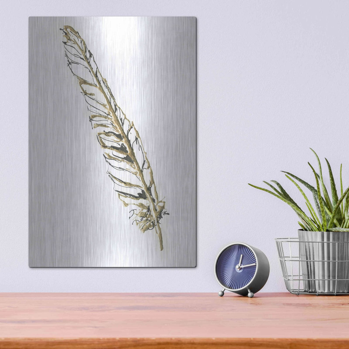 'Gilded Swan Feather I' by Chris Paschke – Metal Wall Art, 12x16 room view