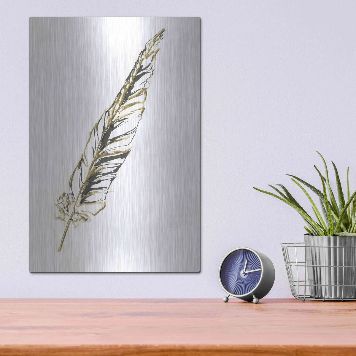 'Gilded Swan Feather II' by Chris Paschke – Metal Wall Art, 12x16 room view