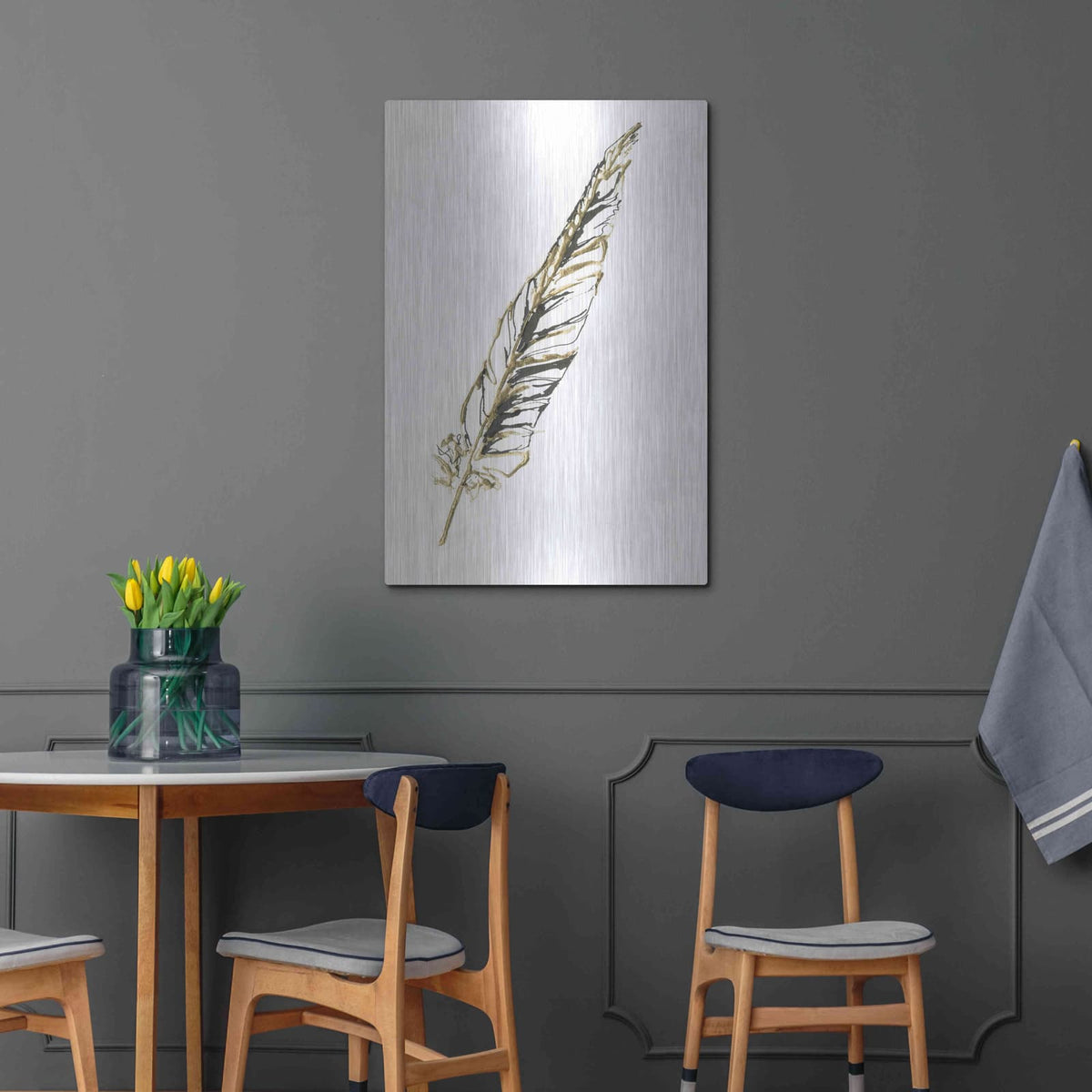 'Gilded Swan Feather II' by Chris Paschke – Metal Wall Art, 24x36 room view
