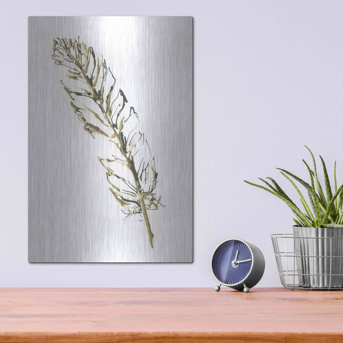 'Gilded Turkey Feather II' by Chris Paschke – Metal Wall Art, 12x16 room view