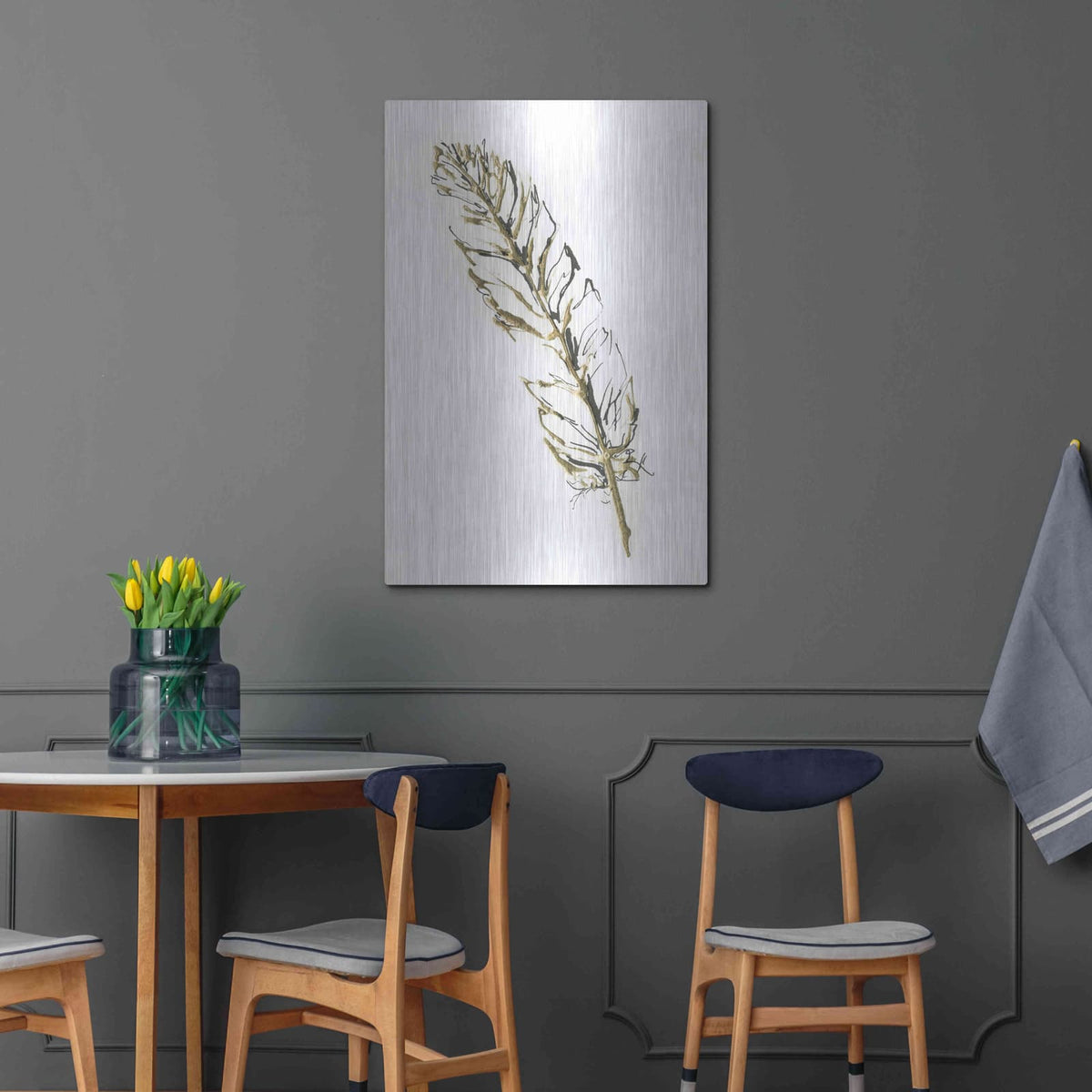 'Gilded Turkey Feather II' by Chris Paschke – Metal Wall Art, 24x36 room view