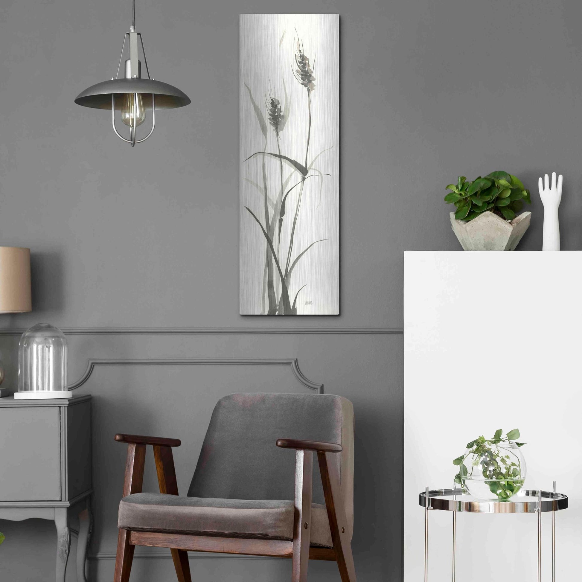 Luxe Metal Art 'Wild Grass I' by Chris Paschke, Metal Wall Art,12x36