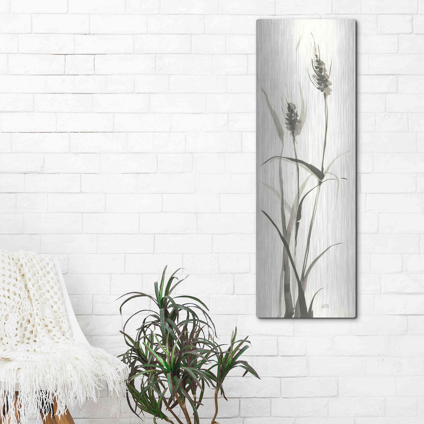 Luxe Metal Art 'Wild Grass I' by Chris Paschke, Metal Wall Art,16x48