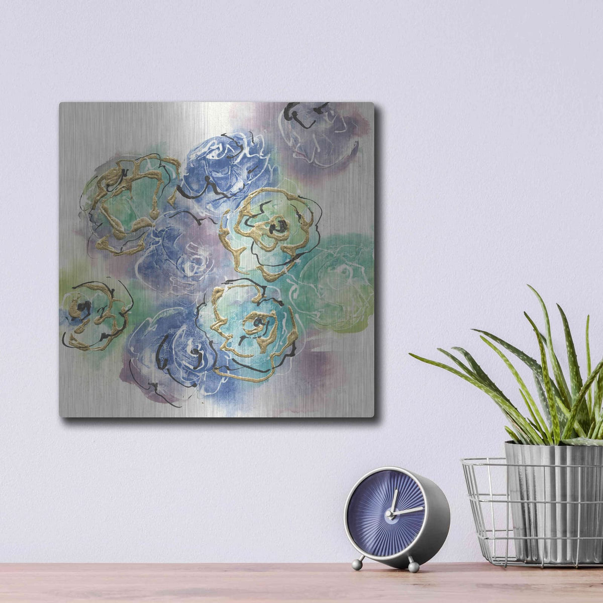 'Gold Edged Roses I' by Chris Paschke – Metal Wall Art, 12x12 room view