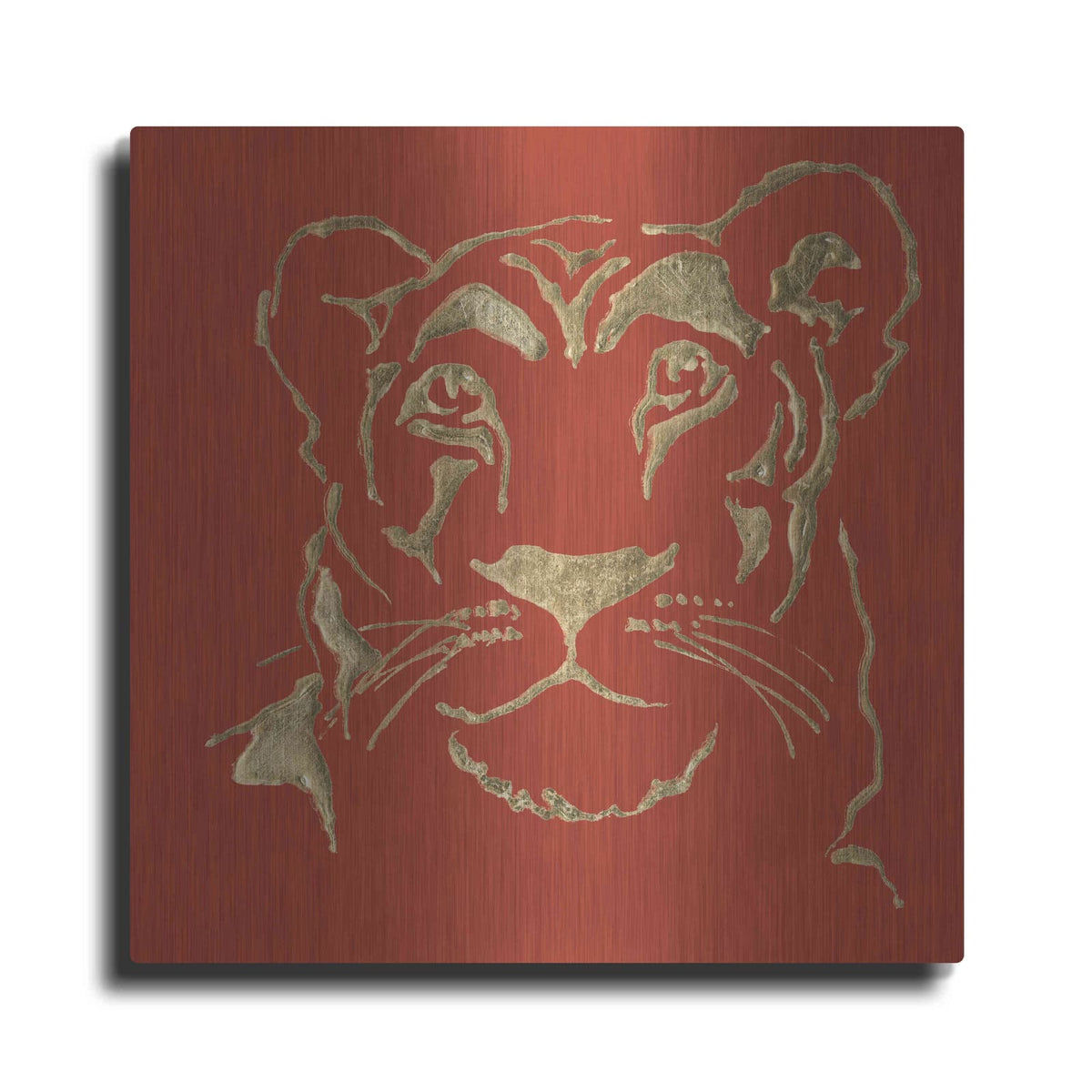 'Gilded Lioness on Red Pillow' by Chris Paschke – Metal Wall Art