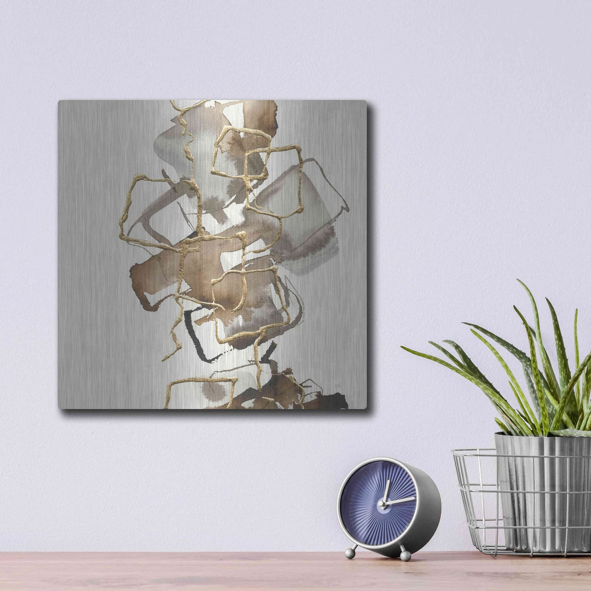 'Gold Squares I' by Chris Paschke – Metal Wall Art, 12x12 room view