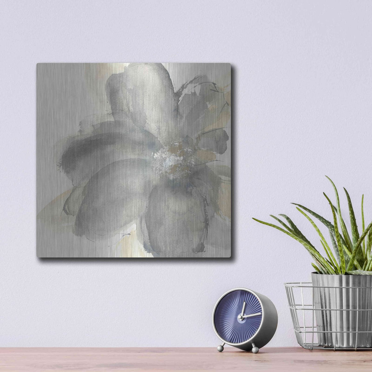 'Floral Gray I' by Chris Paschke – Metal Wall Art, 12x12 room view