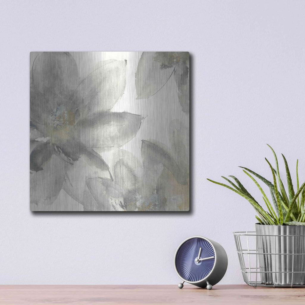 'Gray And Silver Flowers I' by Chris Paschke – Metal Wall Art, 12x12 room view