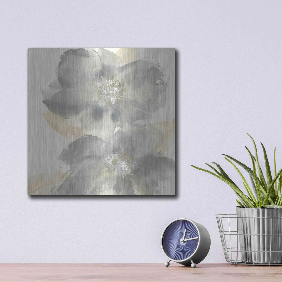 'Floral Gray II' by Chris Paschke – Metal Wall Art, 12x12 room view