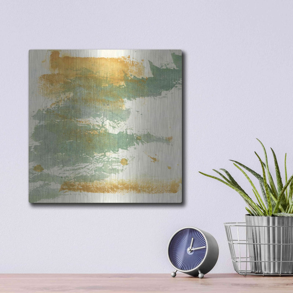 'Textured Gold I' by Chris Paschke – Metal Wall Art, 12x12 room view