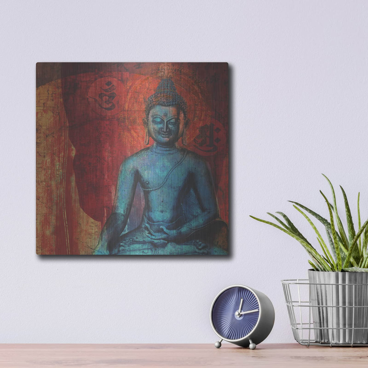'Blue Buddha' by Elena Ray – Metal Wall Art, 12x12 room view