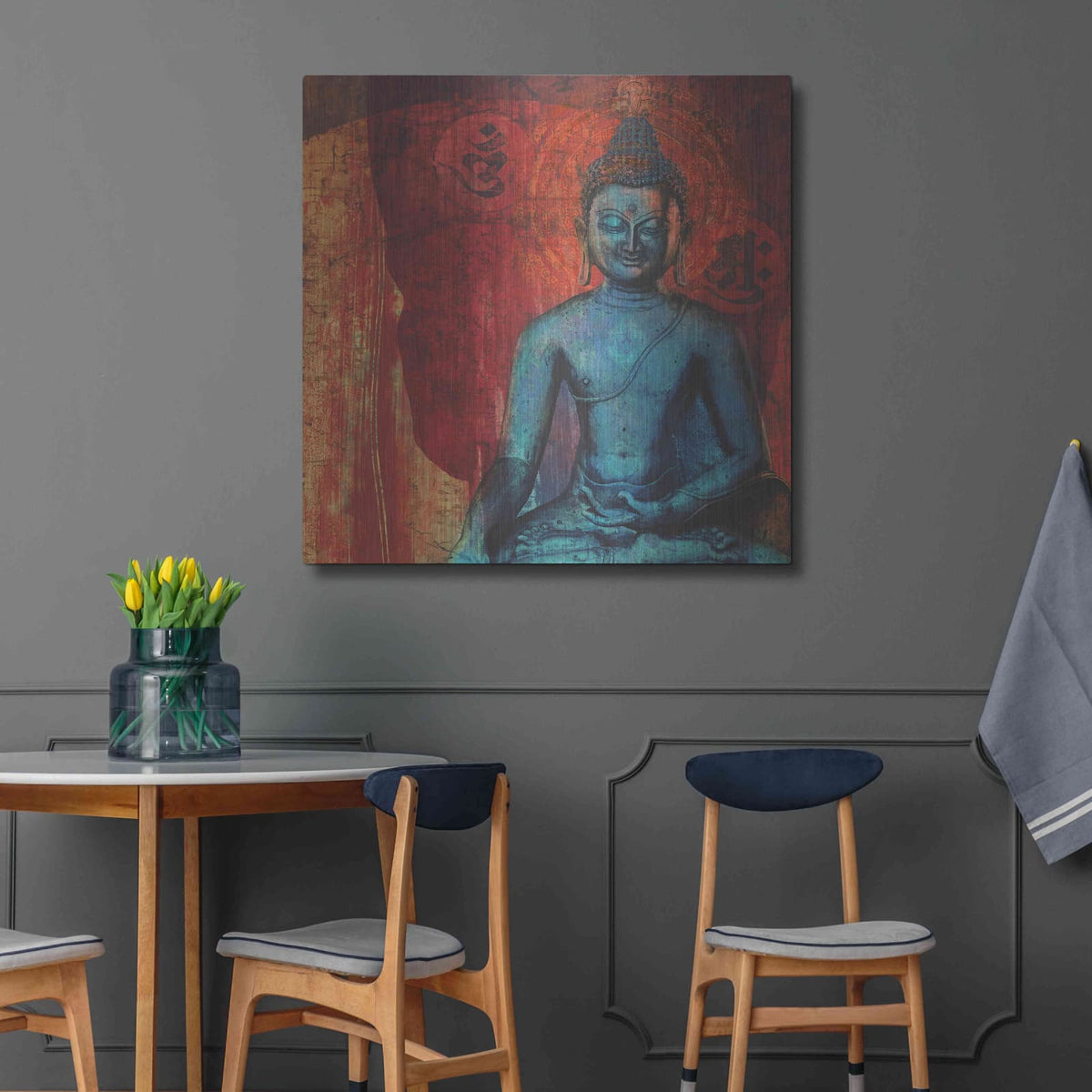 'Blue Buddha' by Elena Ray – Metal Wall Art, 36x36 room view