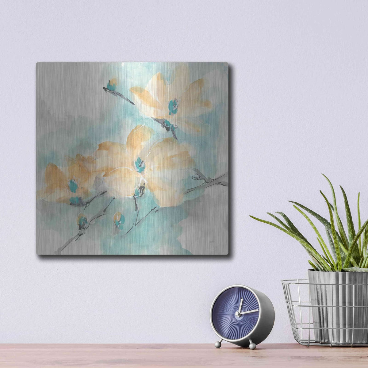 'Teal Buds II' by Chris Paschke – Metal Wall Art, 12x12 room view