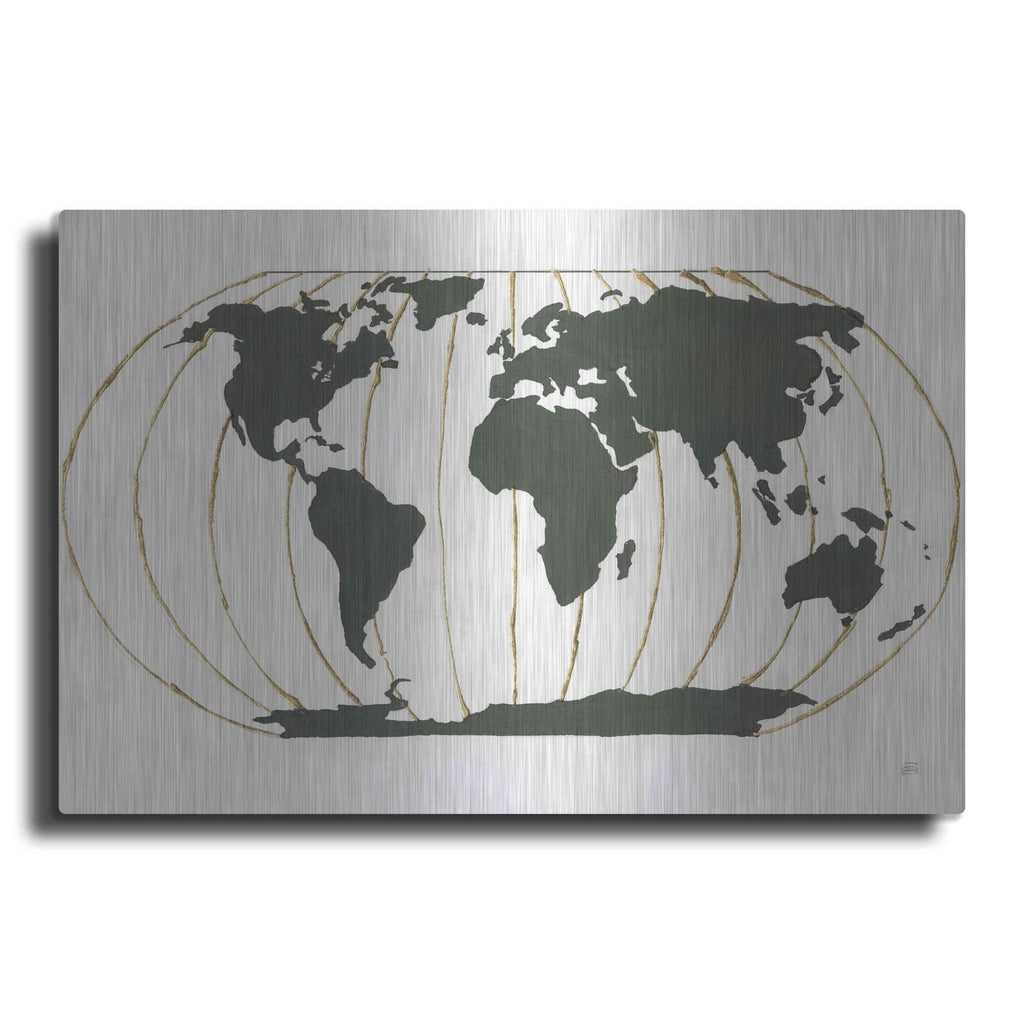 'World Map Gold Lines' by Chris Paschke – Metal Wall Art