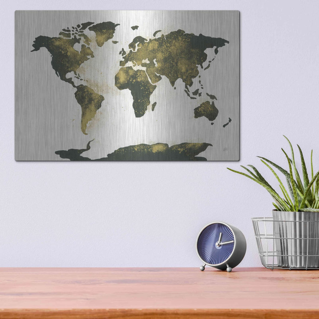 'World Map Gold Dust' by Chris Paschke – Metal Wall Art, 16x12 room view