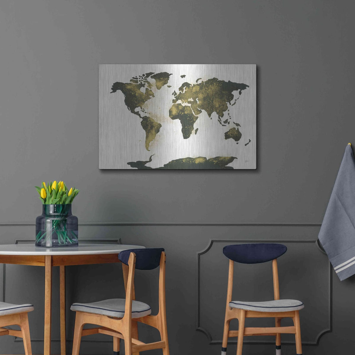 'World Map Gold Dust' by Chris Paschke – Metal Wall Art, 36x24 room view