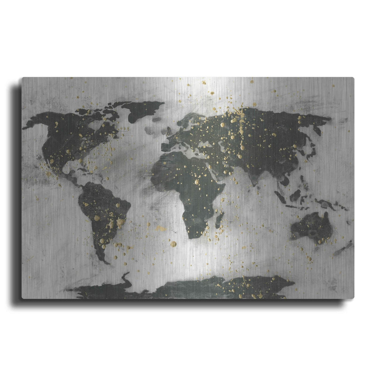 'World Map Gold Speckle' by Chris Paschke – Metal Wall Art