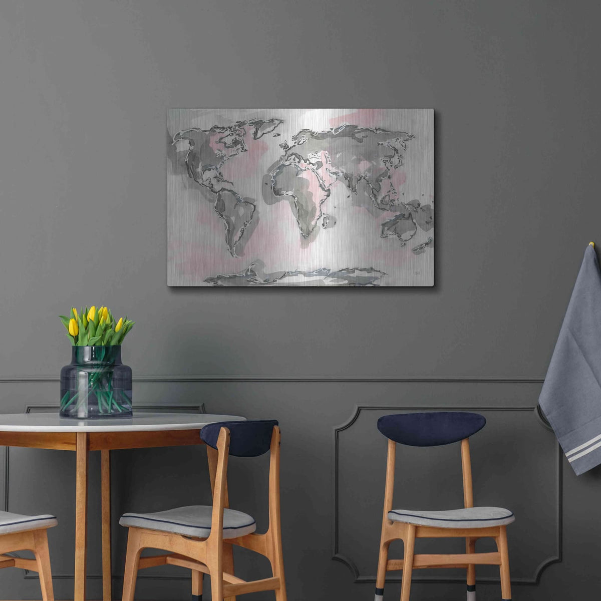 'World Map Blush' by Chris Paschke – Metal Wall Art, 36x24 room view
