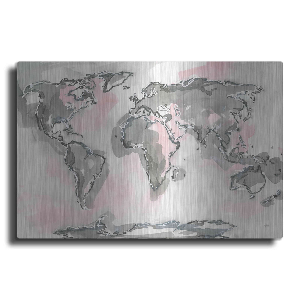 'World Map Blush' by Chris Paschke – Metal Wall Art