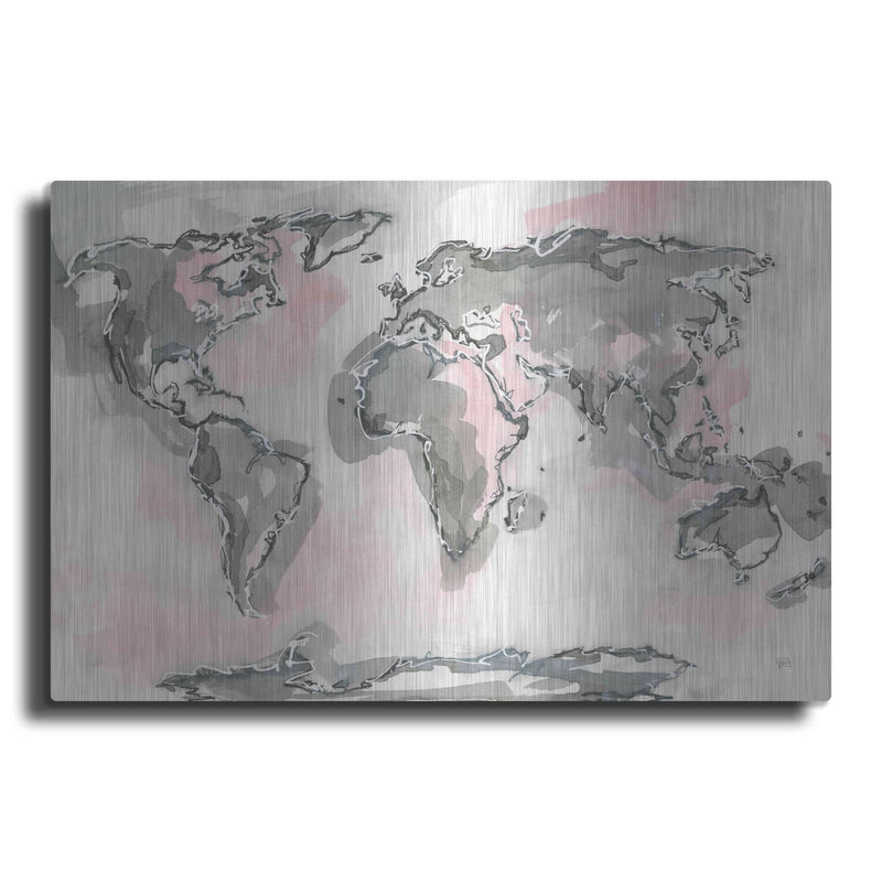 'World Map Blush' by Chris Paschke – Metal Wall Art