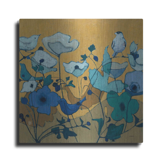 Luxe Metal Art 'Birdy Birdy Royal Blue' by Shirley Novak, Metal Wall Art