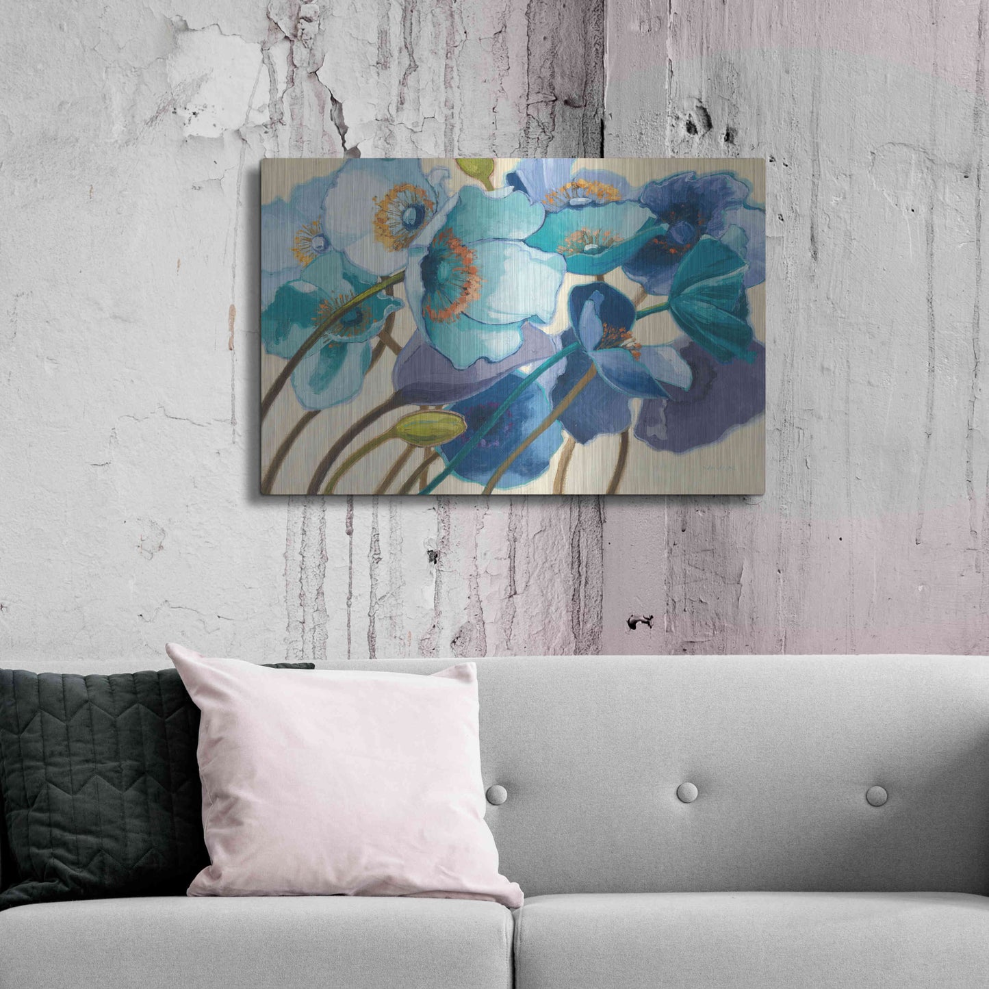 Luxe Metal Art 'Le Pavots Bleu' by Shirley Novak, Metal Wall Art,36x24