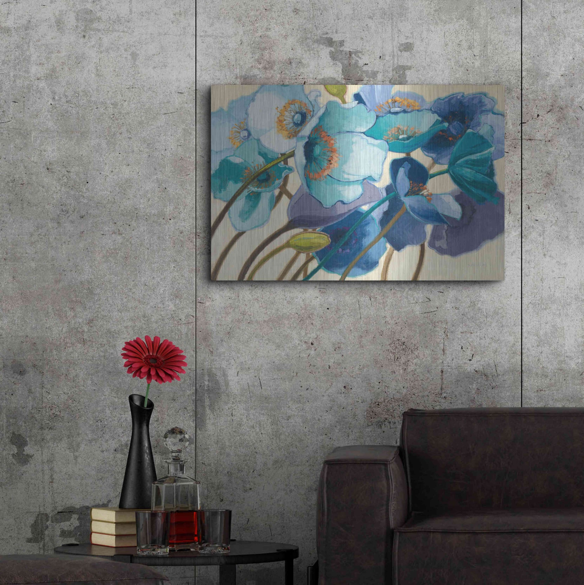 Luxe Metal Art 'Le Pavots Bleu' by Shirley Novak, Metal Wall Art,36x24