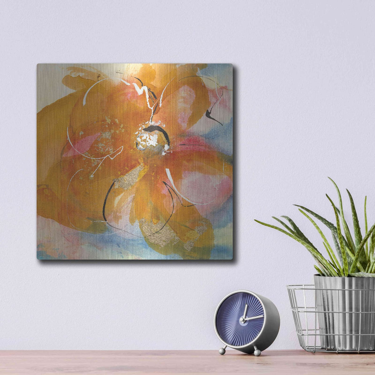 'Amber Wash Flower I' by Chris Paschke – Metal Wall Art, 12x12 room view