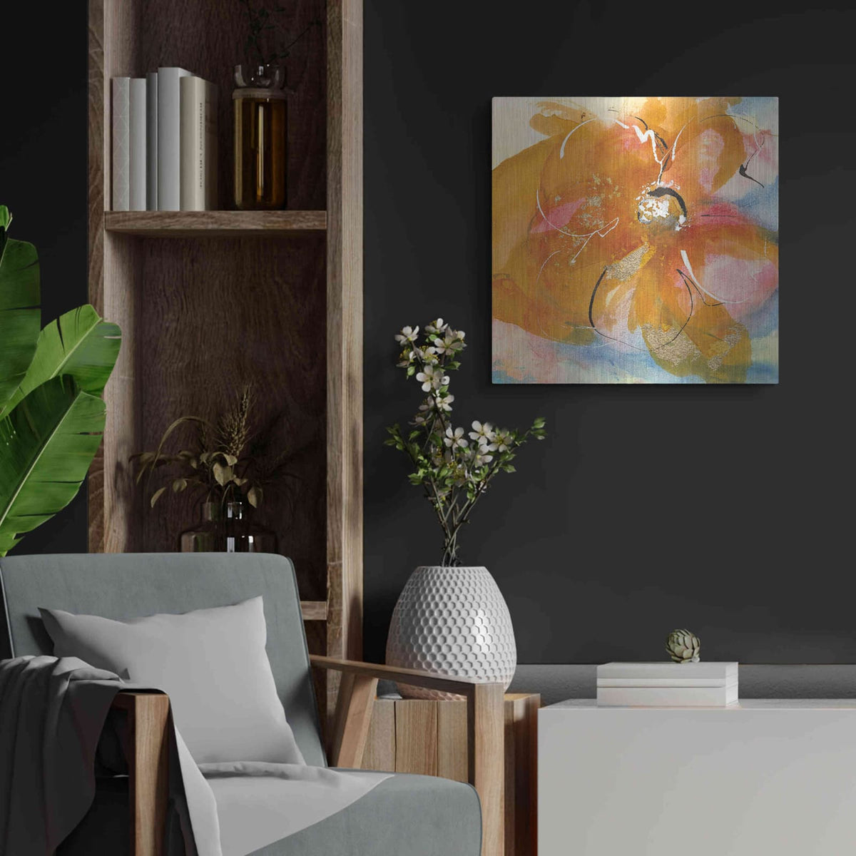 'Amber Wash Flower I' by Chris Paschke – Metal Wall Art, 24x24 room view
