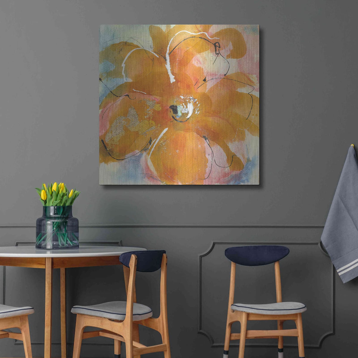 'Amber Wash Flower II' by Chris Paschke – Metal Wall Art, 36x36 room view