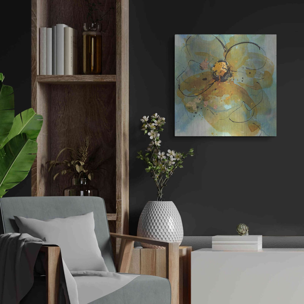 'Amber and Leaf II' by Chris Paschke – Metal Wall Art, 24x24 room view