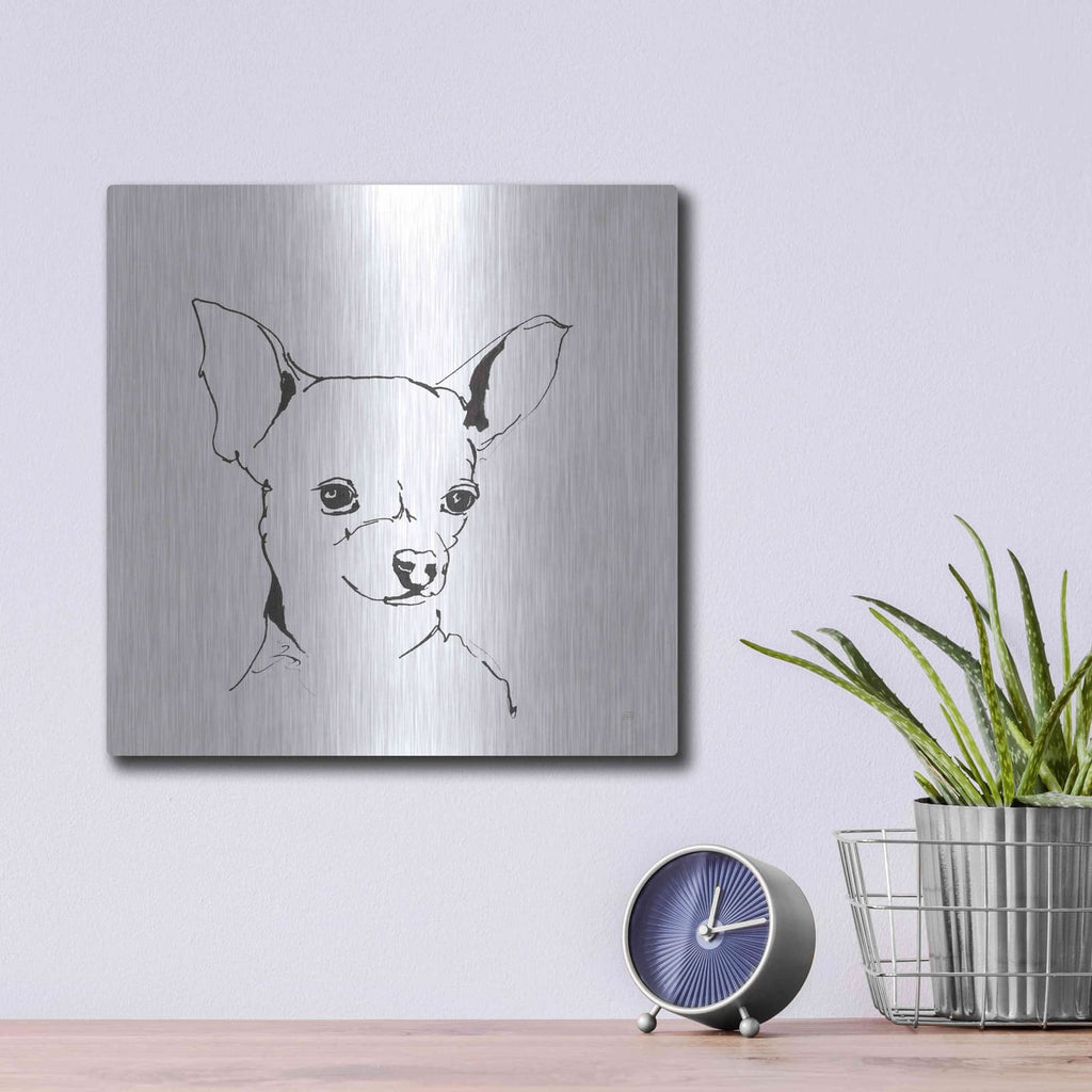 'Line Dog Chihuahua' by Chris Paschke – Metal Wall Art, 12x12 room view