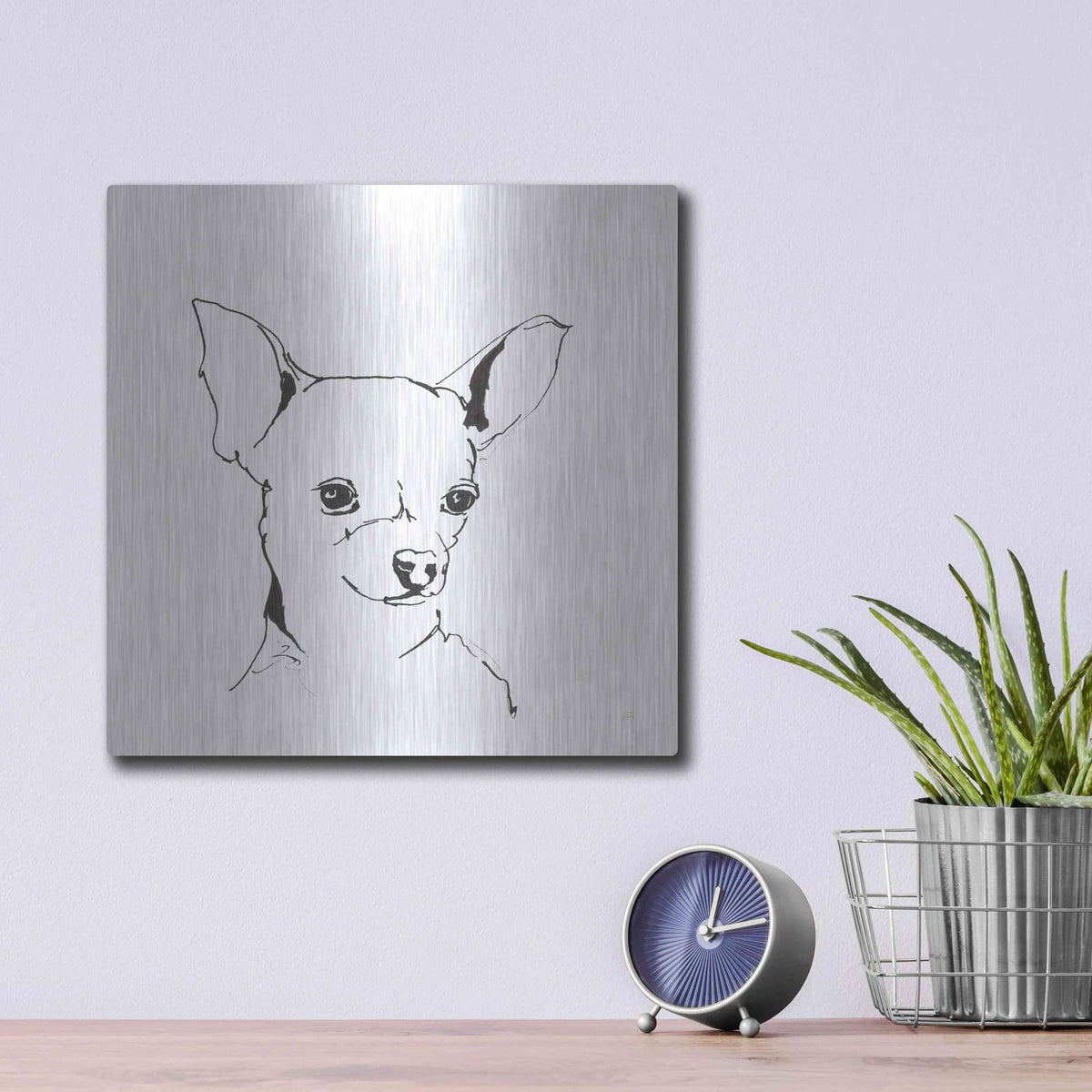 'Line Dog Chihuahua' by Chris Paschke – Metal Wall Art, 12x12 room view