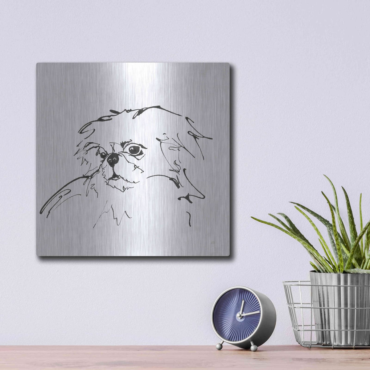 'Line Dog Pekingese' by Chris Paschke – Metal Wall Art, 12x12 room view