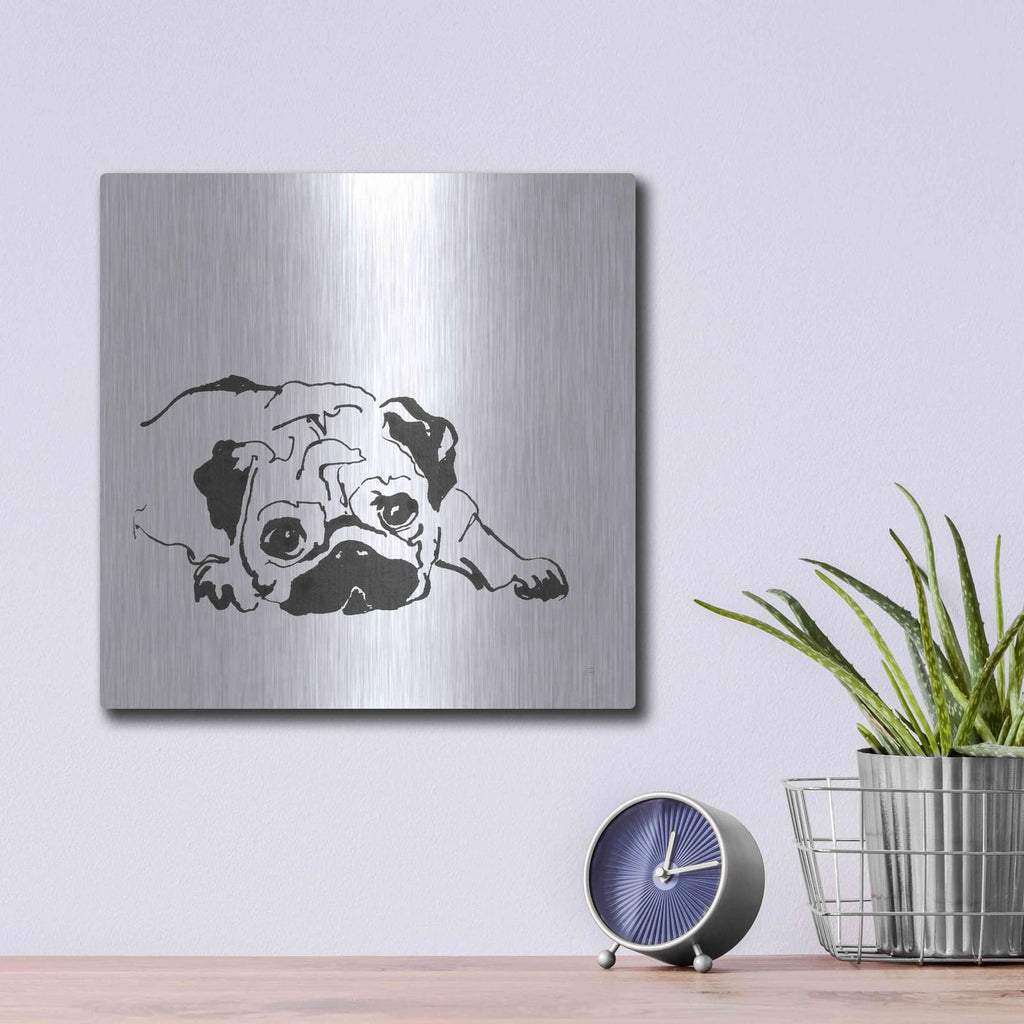 'Line Dog Pug II' by Chris Paschke – Metal Wall Art, 12x12 room view