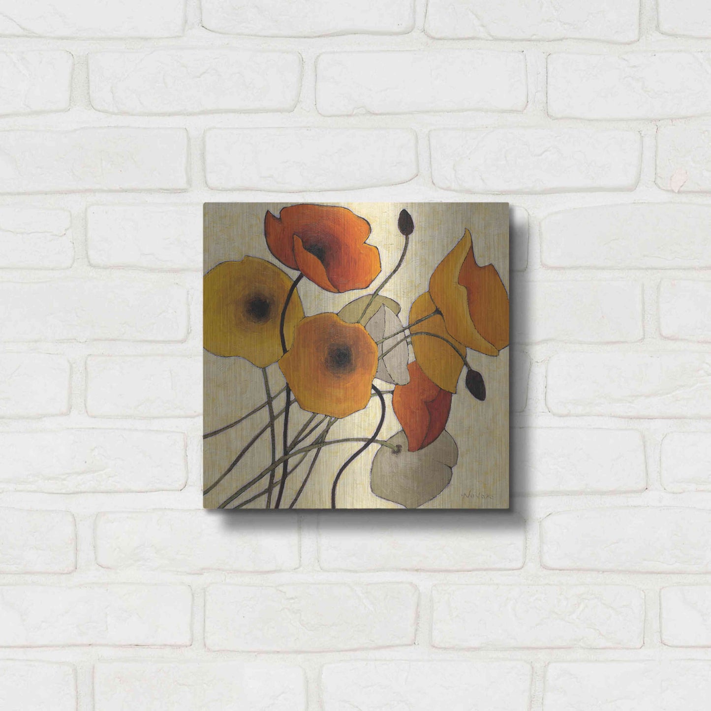 Luxe Metal Art 'Pumpkin Poppies II' by Shirley Novak, Metal Wall Art,12x12