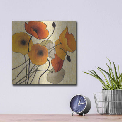 Luxe Metal Art 'Pumpkin Poppies II' by Shirley Novak, Metal Wall Art,12x12