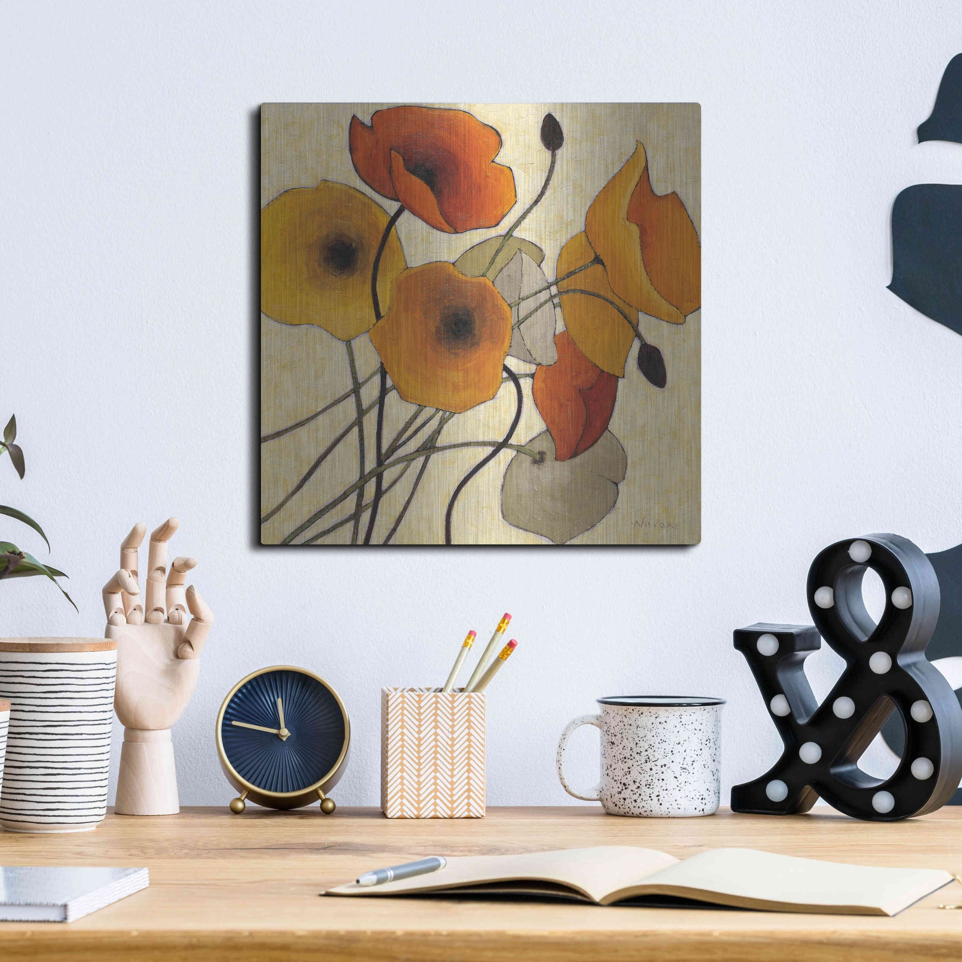 Luxe Metal Art 'Pumpkin Poppies II' by Shirley Novak, Metal Wall Art,12x12