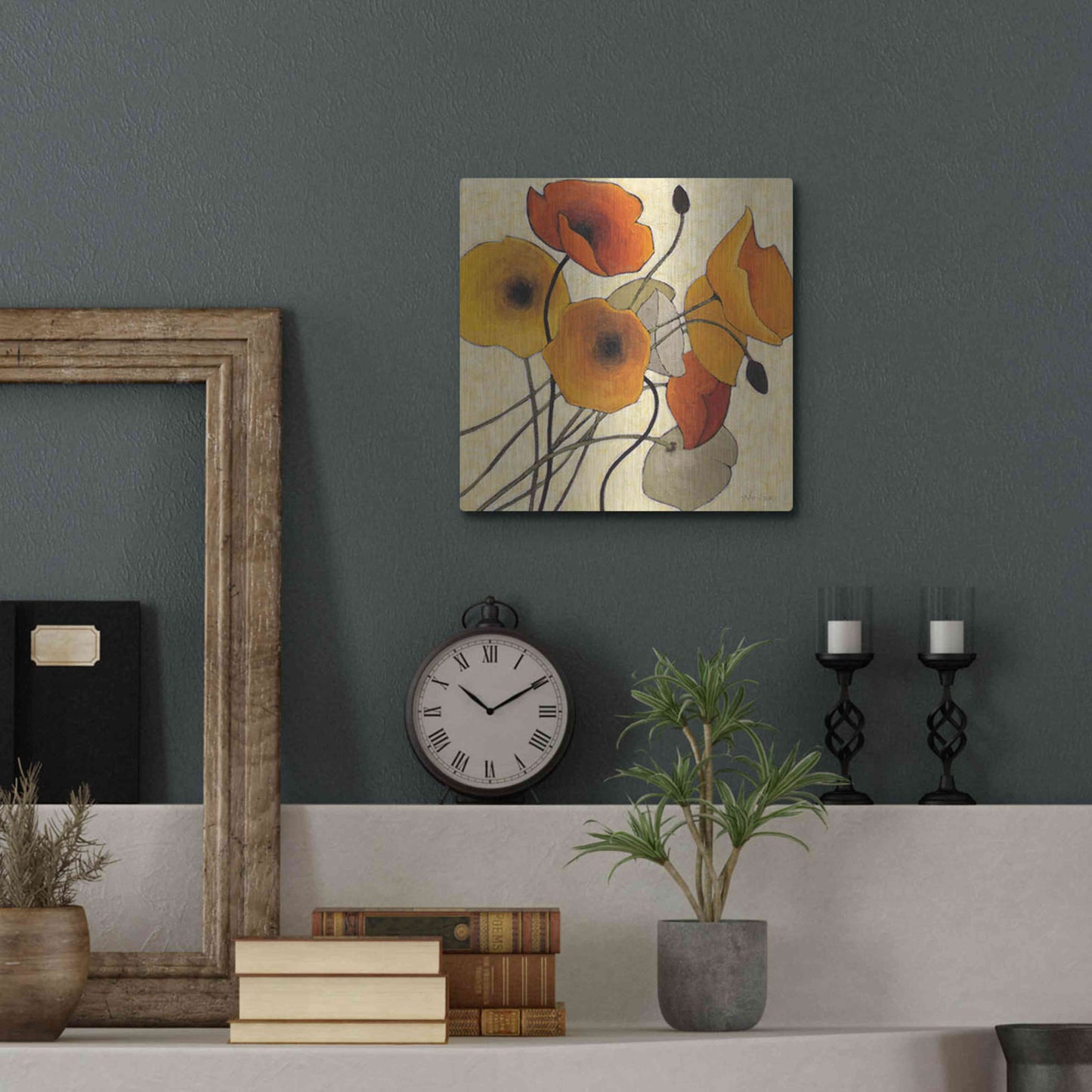 Luxe Metal Art 'Pumpkin Poppies II' by Shirley Novak, Metal Wall Art,12x12