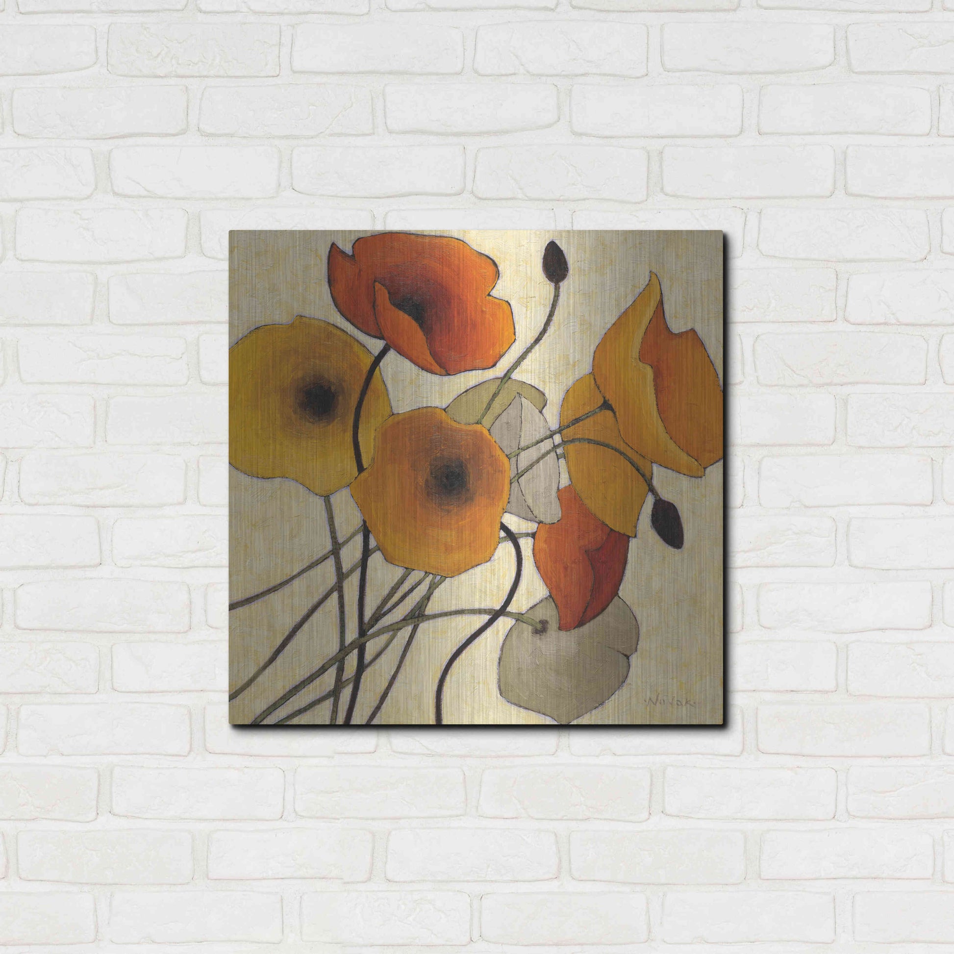 Luxe Metal Art 'Pumpkin Poppies II' by Shirley Novak, Metal Wall Art,24x24