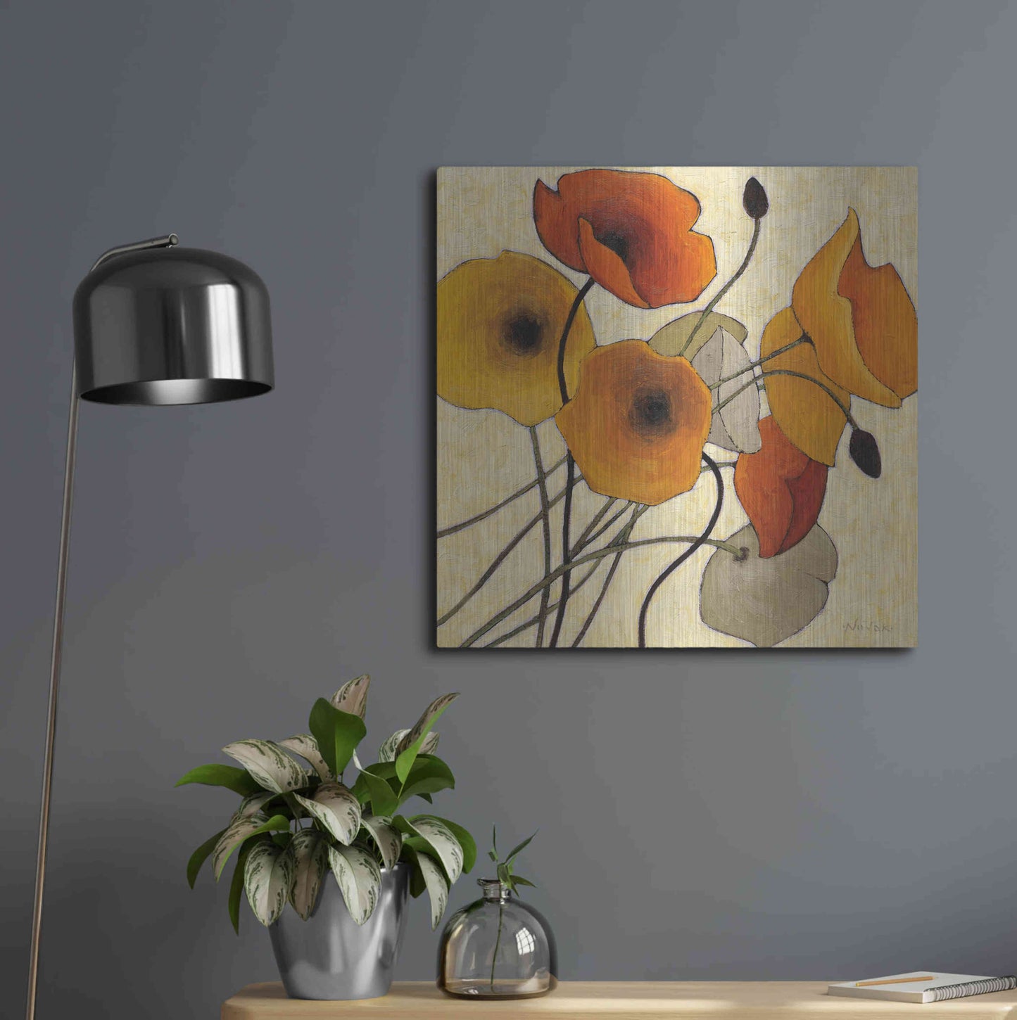 Luxe Metal Art 'Pumpkin Poppies II' by Shirley Novak, Metal Wall Art,24x24