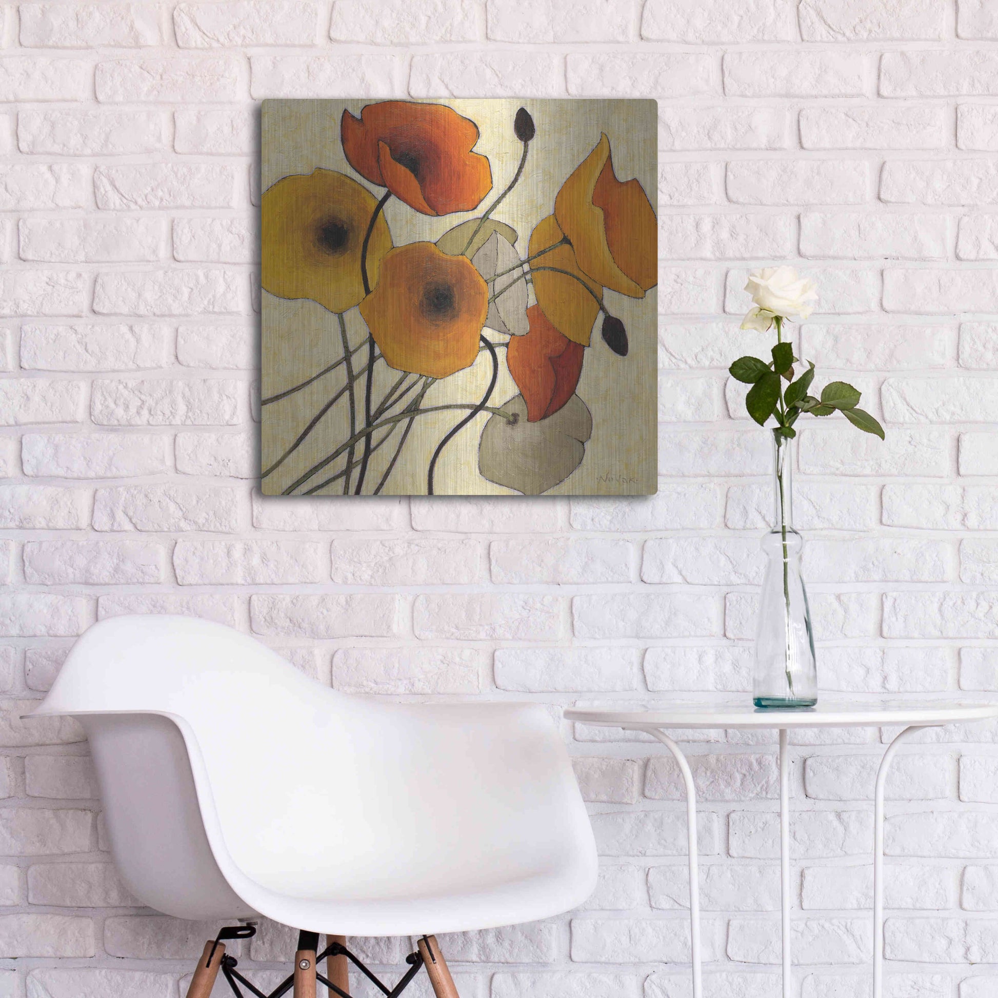 Luxe Metal Art 'Pumpkin Poppies II' by Shirley Novak, Metal Wall Art,24x24