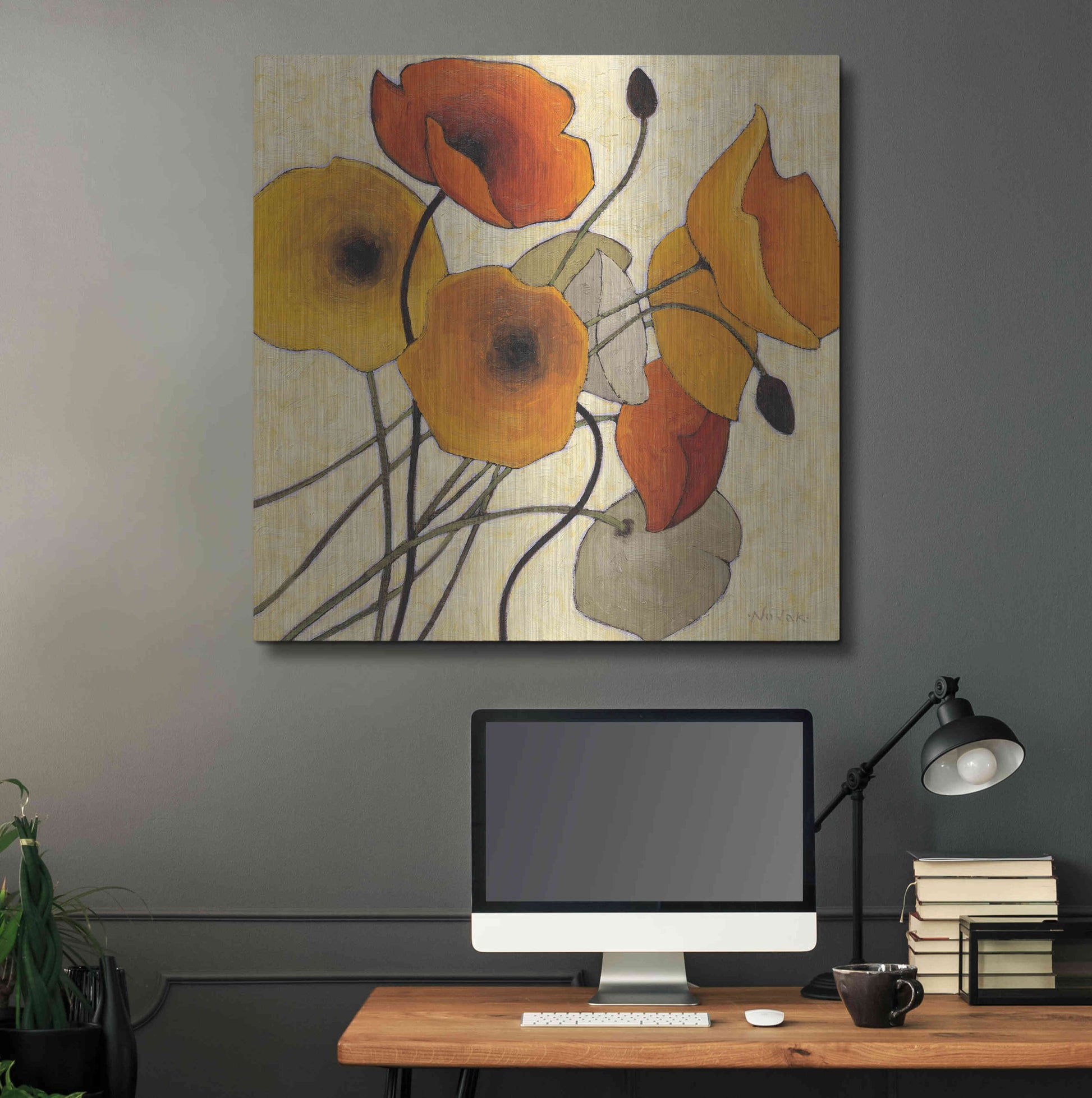 Luxe Metal Art 'Pumpkin Poppies II' by Shirley Novak, Metal Wall Art,36x36