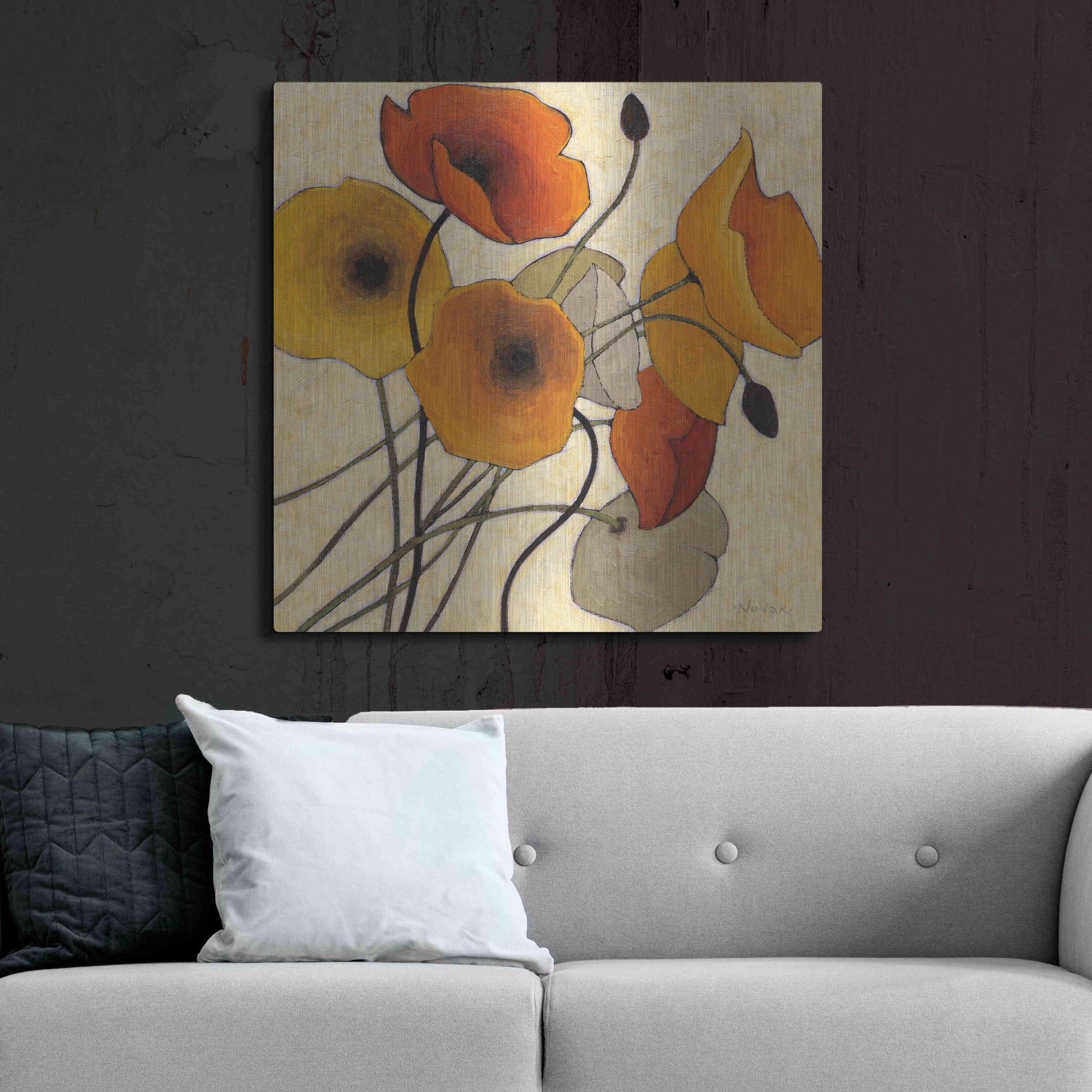 Luxe Metal Art 'Pumpkin Poppies II' by Shirley Novak, Metal Wall Art,36x36