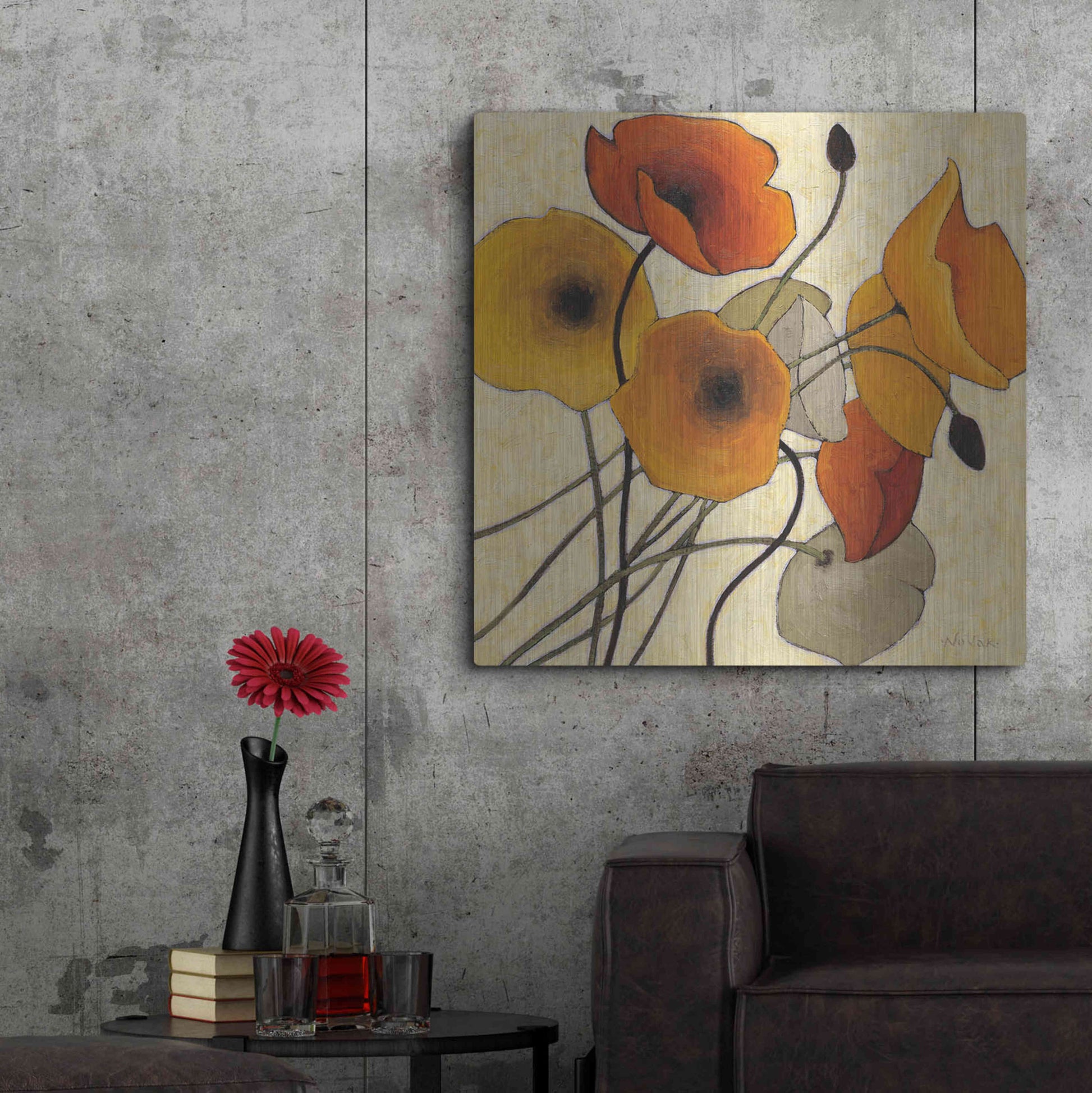 Luxe Metal Art 'Pumpkin Poppies II' by Shirley Novak, Metal Wall Art,36x36