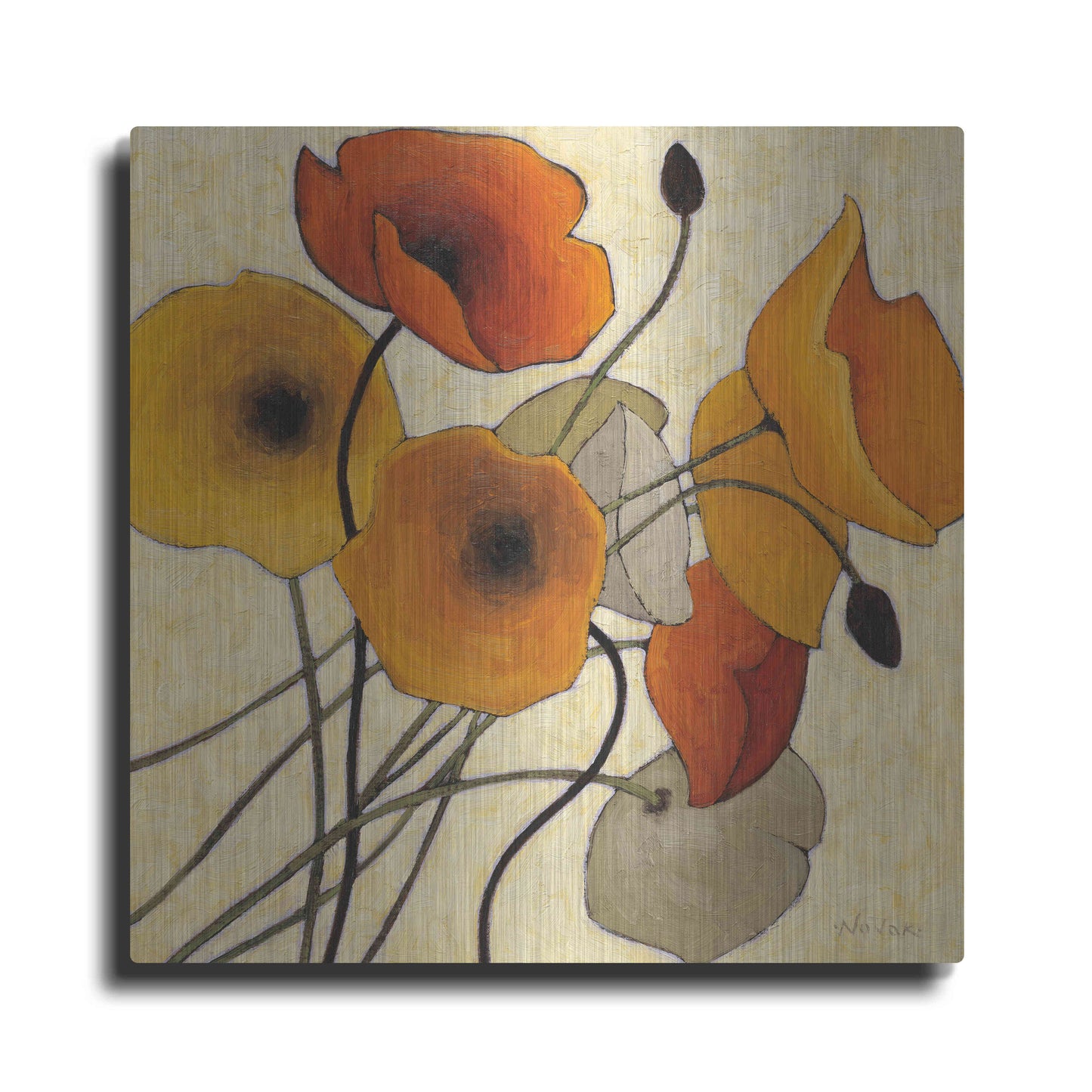 Luxe Metal Art 'Pumpkin Poppies II' by Shirley Novak, Metal Wall Art