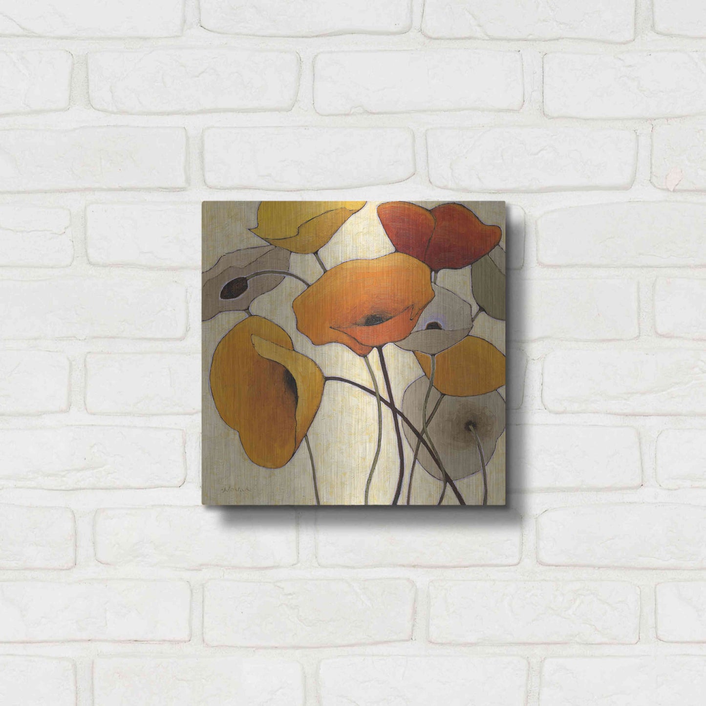 Luxe Metal Art 'Pumpkin Poppies III' by Shirley Novak, Metal Wall Art,12x12